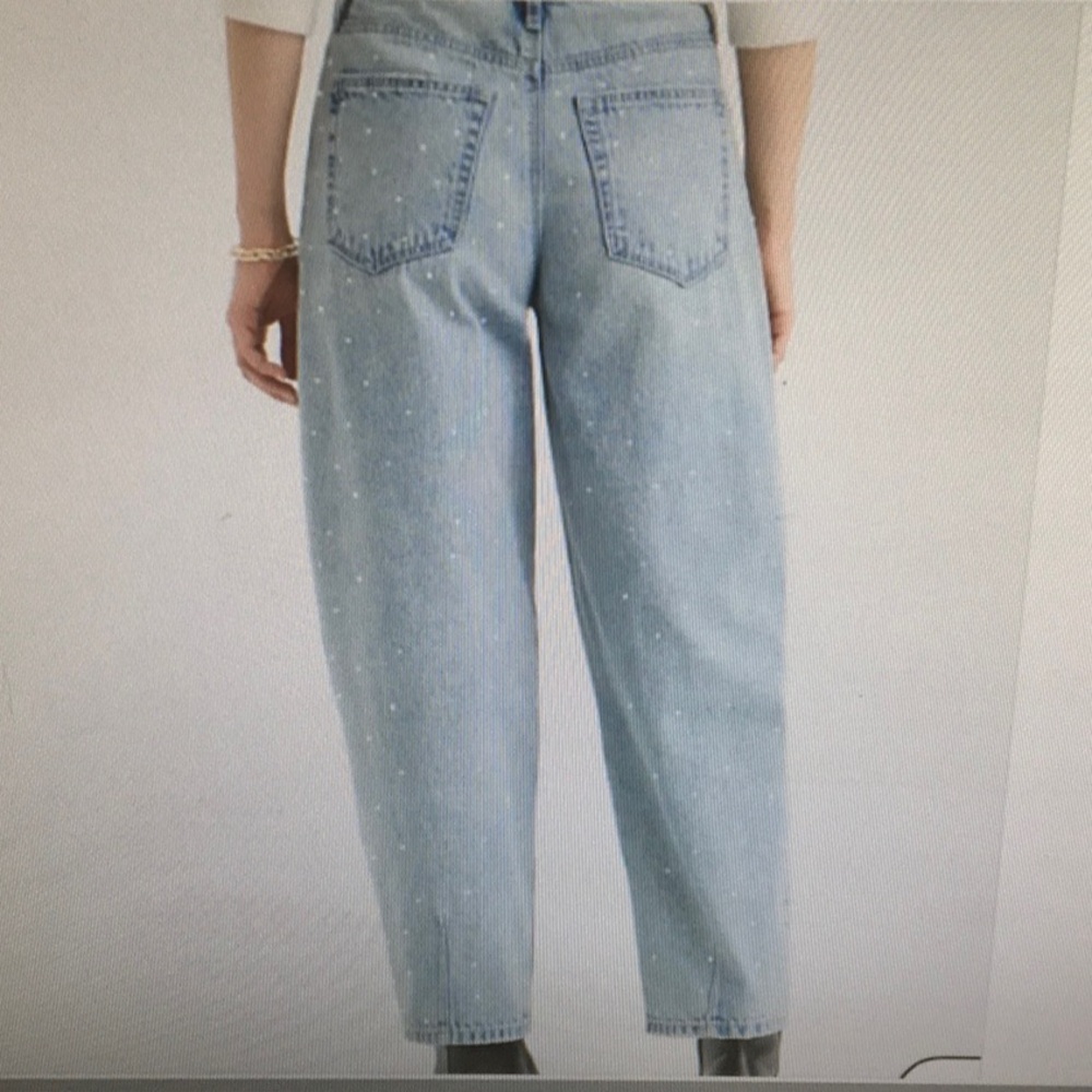 LOFT/SEQUIN EMBELLISHED HIGH RISE BARREL JEANS IN VINTAGE lIGHT INDIGO WASH/NEW - Picture 3 of 14